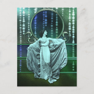 Zohara: Art-Deco-Frau in Aqua & Green Postkarte