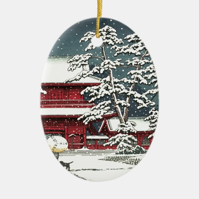 "Zojoji in Snow" von Kawase Hasui 川 瀬 巴 Keramik Ornament (Vorne)