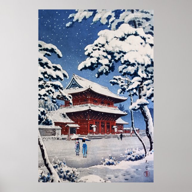Zojoji Temple in Snow von Tsuchiya Koitsu Poster (Vorne)