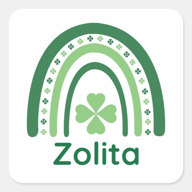 Zolita Name Clover Boho Rainbow Quadratischer Aufkleber (Vorderseite)