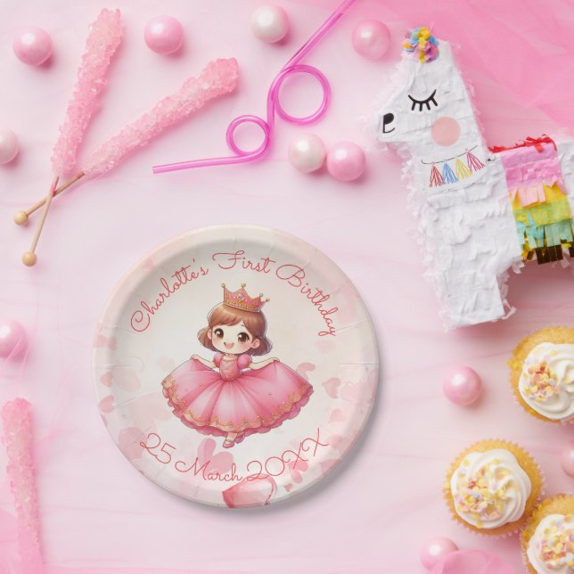 Zoll rosa Prinzessin Pappteller (Party)