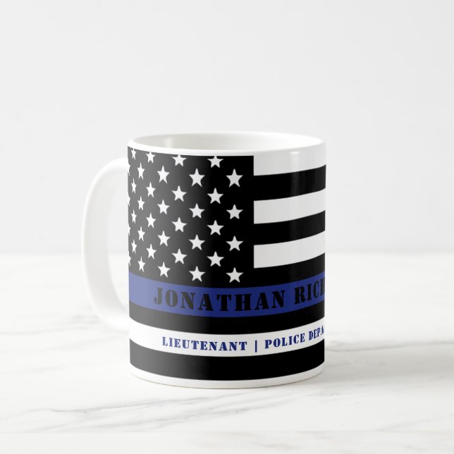 Zollpolizei Thin Blue Line Polizeiabteilung Kaffeetasse (Vorderseite Links)