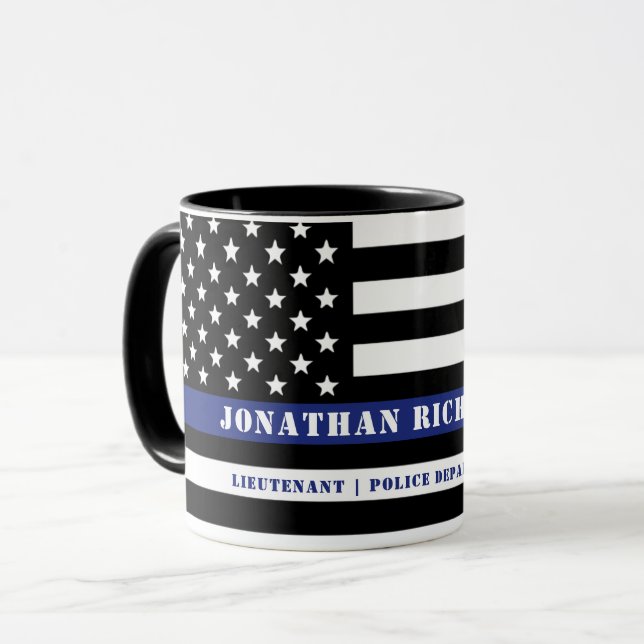 Zollpolizei Thin Blue Line Polizeiabteilung Tasse (Vorderseite Links)