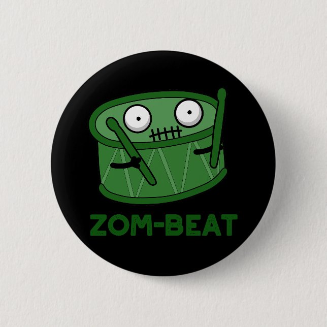 Zom beat Funny Halloween Zombie Drum Pun Dark BG Button (Vorderseite)