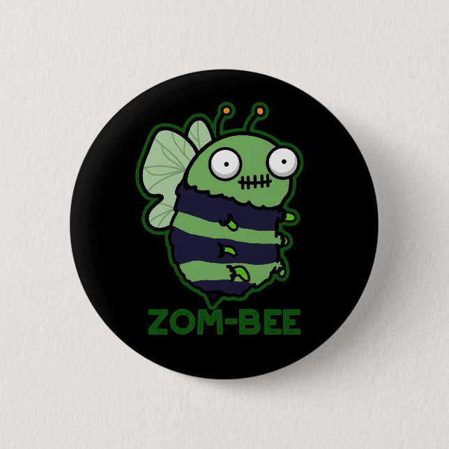 Zom-bee Funny Halloween Zombie Bee Pun Dark BG Button (Vorderseite)