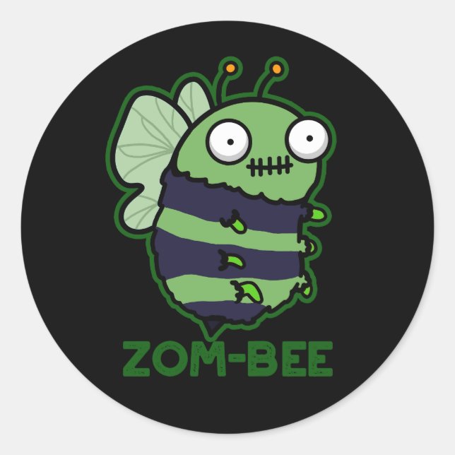 Zom-bee Funny Halloween Zombie Bee Pun Dark BG Runder Aufkleber (Vorderseite)