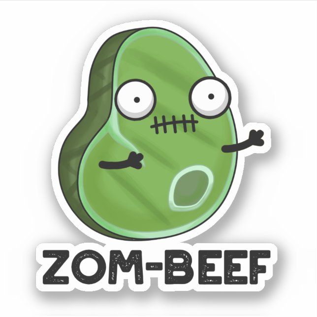 Zom-beef Funny Halloween Zombie Meat Pun Aufkleber (Vorderseite)