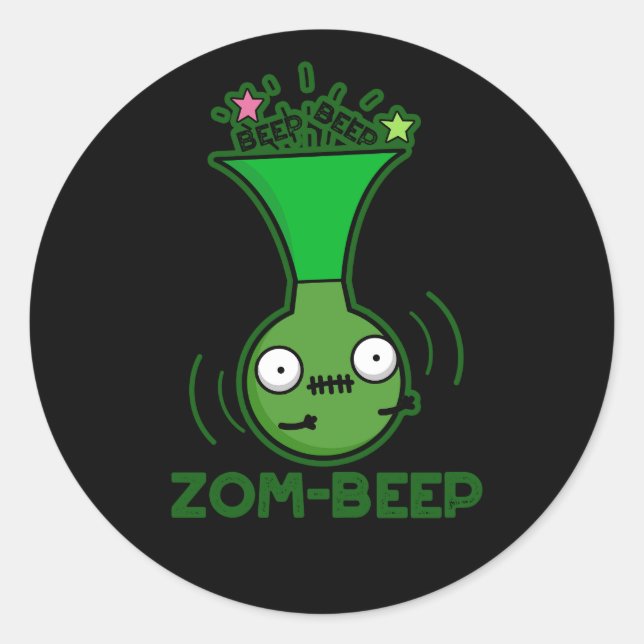 Zom-beep Funny Zombie Honker Pun Dark BG Runder Aufkleber (Vorderseite)