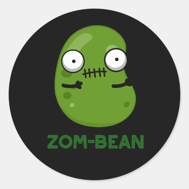 Zom-Bohnen Funny Halloween Zombie Bean Pun Dark BG Runder Aufkleber (Vorderseite)