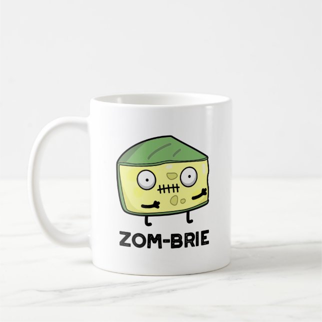 Zom-brie Funny Halloween Zombie Brie Cheese Pun Kaffeetasse (Links)
