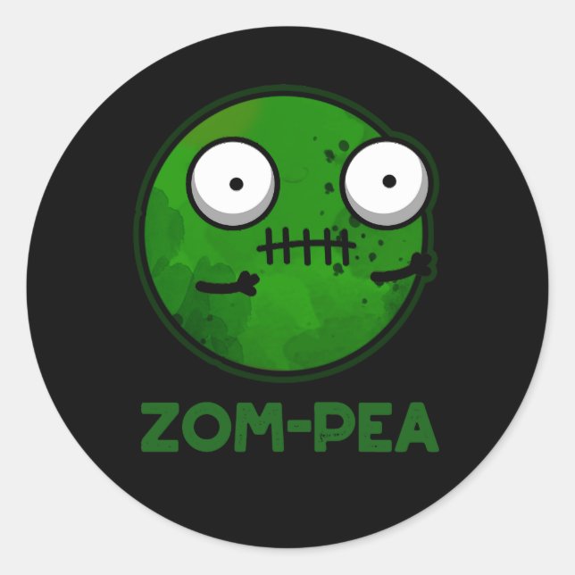 Zom-pea Funny Zombie Pea Pun Dark BG Runder Aufkleber (Vorderseite)