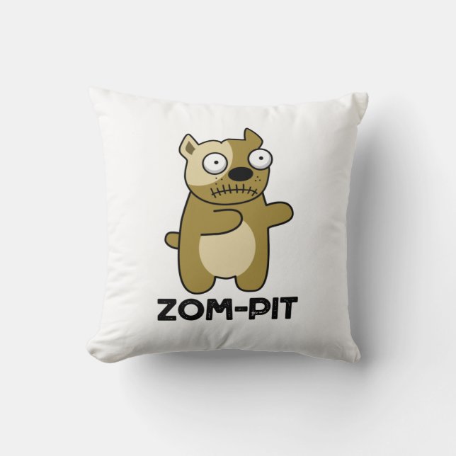 Zom-pit Funny Halloween Zombie Pit Bull Pun Kissen (Vorderseite)