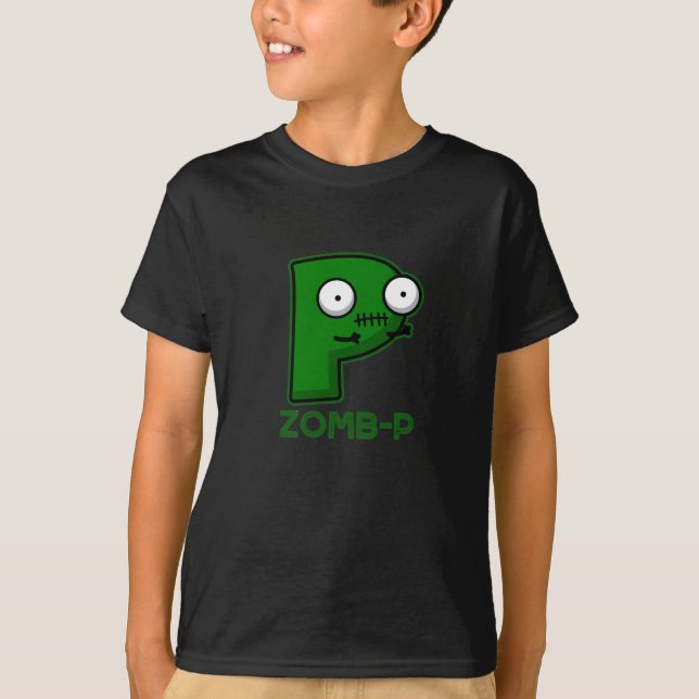 Zomb-P Funny Halloween Zombie Alphabet Pun Dark BG T-Shirt (Vorderseite)