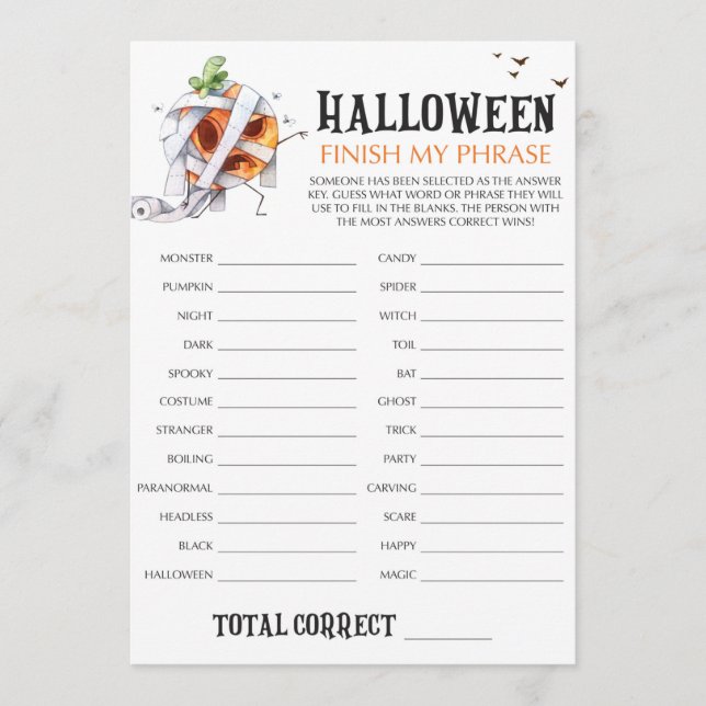 Zombi Pumpkin Halloween Beende mein Phrase-Spiel (Vorderseite)