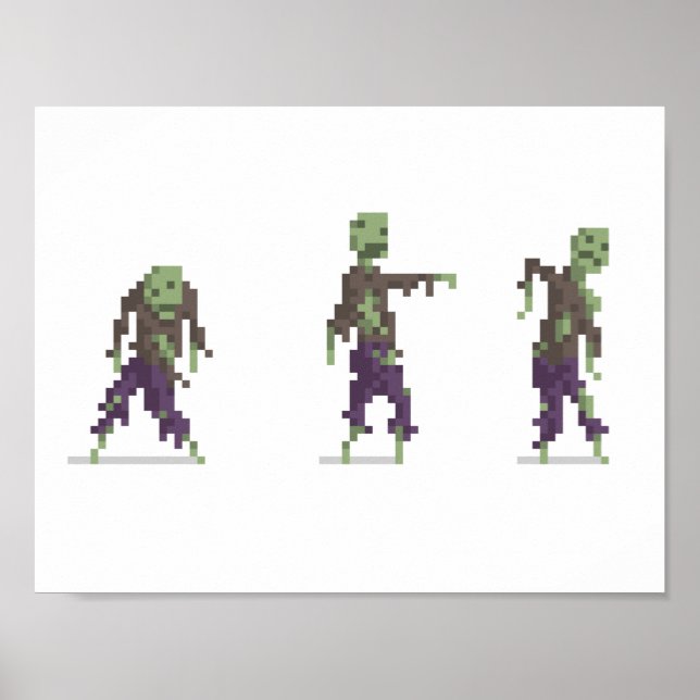 Zombie 8-Bit Pixel Art Wide Poster (Vorne)