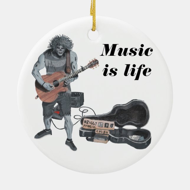 Zombie Acoustic Guitar Music Fantasy Kunst, Dichtu Keramik Ornament (Hinten)