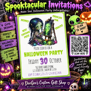 Zombie- & Alien-Halloween-Party-Einladungen Einladung