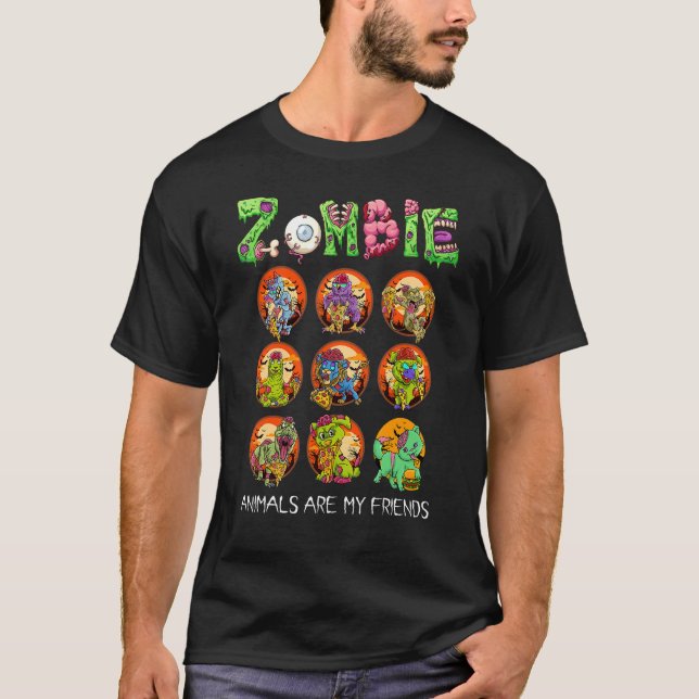 Zombie Animals Are My Friends Halloween For Kids M T-Shirt (Vorderseite)