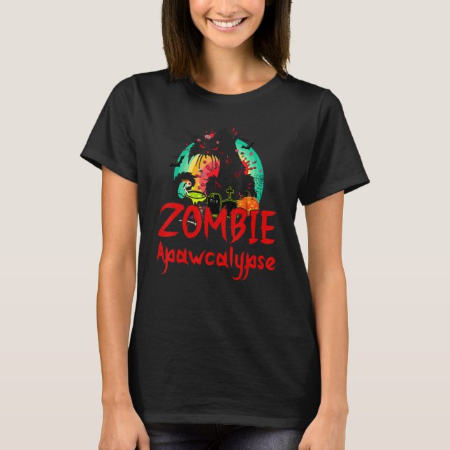 Zombie Apawcalypse Cat  Halloween T-Shirt (Vorderseite)