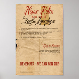 Zombie Apocalypse House Rules Vintage Poster