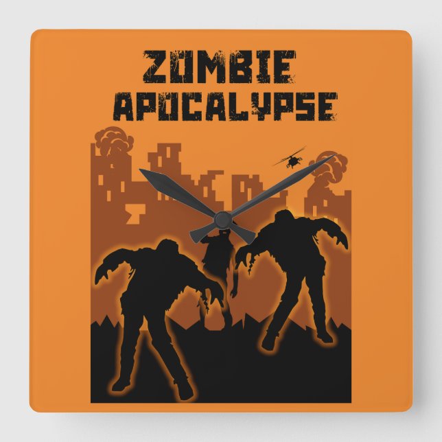 Zombie Apokalypse Geschenke Quadratische Wanduhr (Vorderseite)