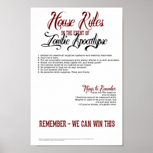 Zombie Apokalypse House Rules Poster (Vorne)