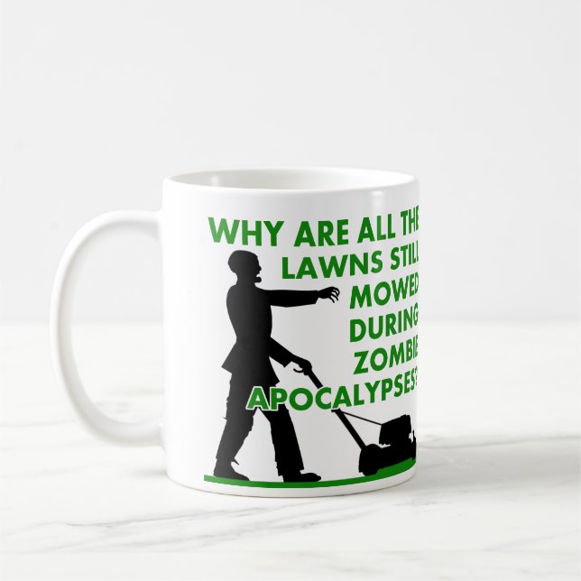 Zombie Apokalypse Lawn Mowing Funny Mug Kaffeetasse (Links)