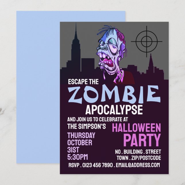 Zombie Apokalypse Thema Escape Room Halloween Einladung (Vorne/Hinten)