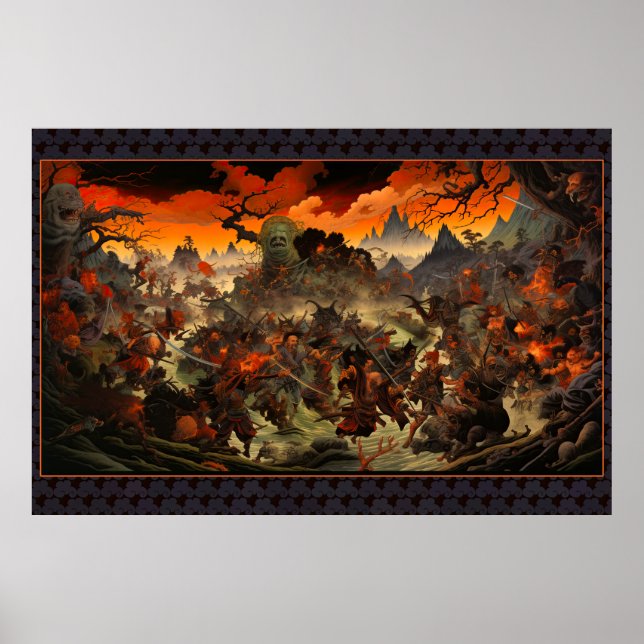 Zombie Aufstachelung Feudal Japan - Holzblock-Druc Poster (Vorne)