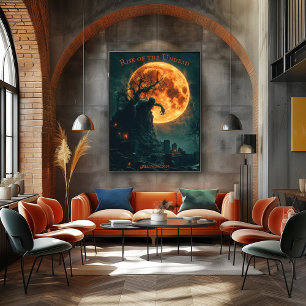 Zombie aufsteigendes Halloween mit Vollmond und Fr Poster