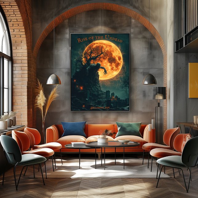 Zombie aufsteigendes Halloween mit Vollmond und Fr Poster (Von Creator hochgeladen)