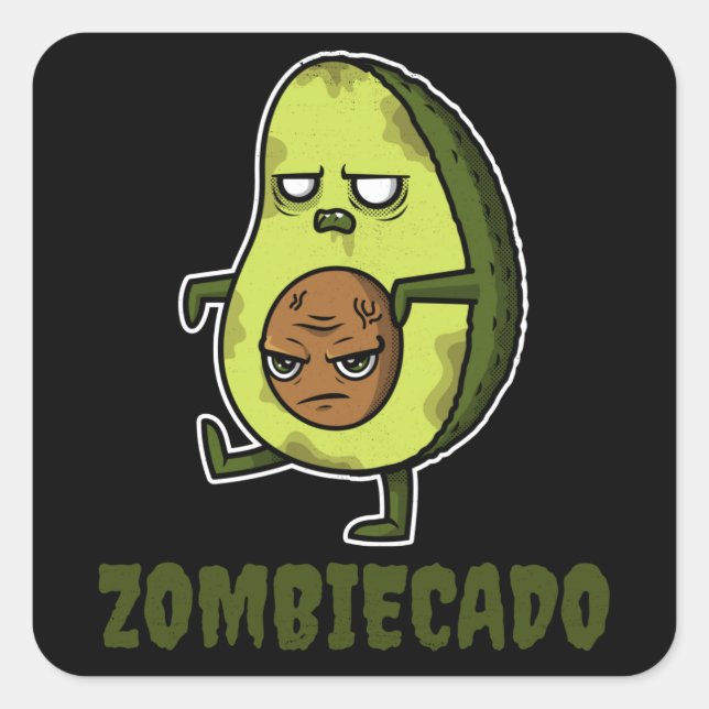 Zombie Avocado Zombiecado Funny Halloween Kawaii Quadratischer Aufkleber (Vorderseite)