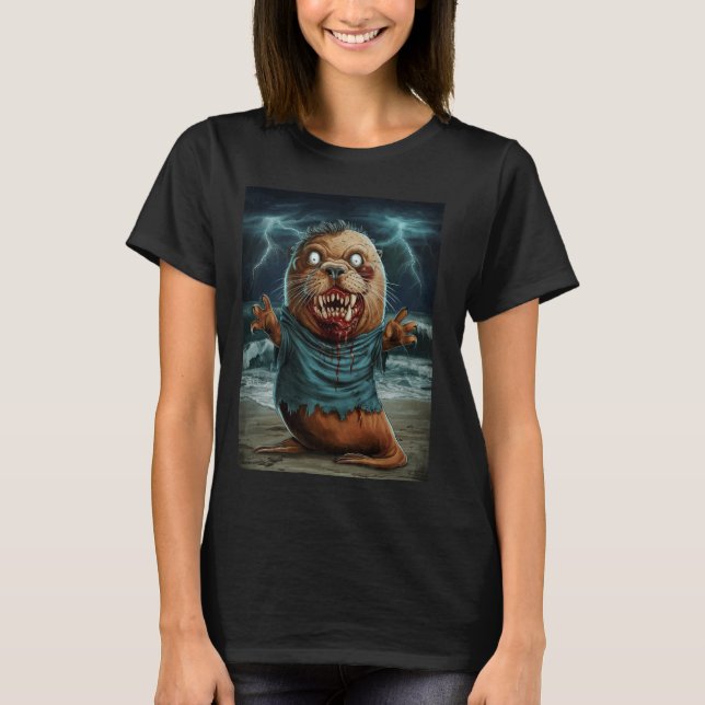 Zombie Beaver mit Blitzlicht-Background-Horror Ent T-Shirt (Vorderseite)