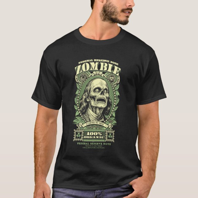 Zombie Benjamin Franklin Halloween-Banknote Horror T-Shirt (Vorderseite)