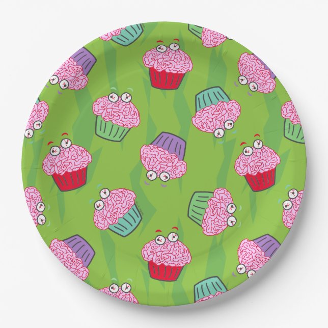 Zombie Brain Cupcake Pattern Pappteller (Vorderseite)