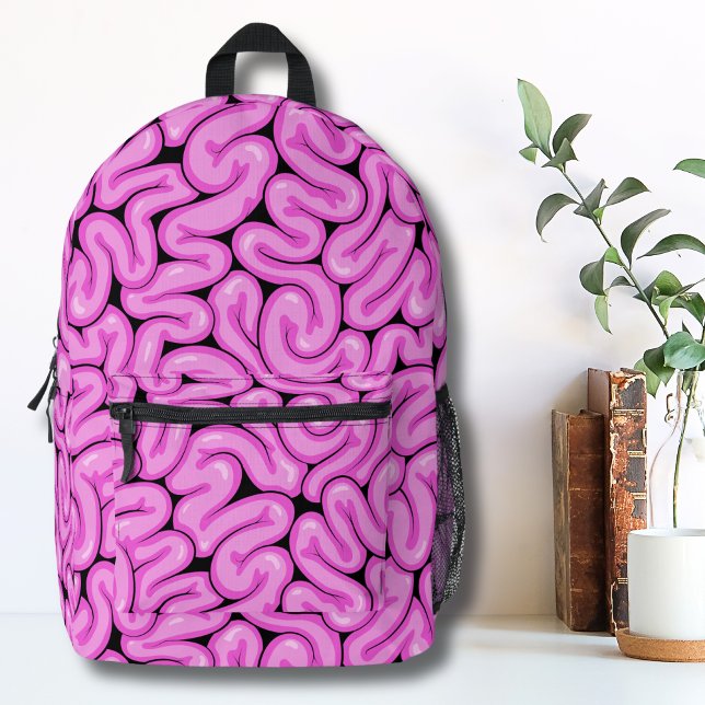 Zombie Brain Pattern Bedruckter Rucksack (Cute Fun Hot Pink Zombie Brain Halloween Pattern Printed Backpack)