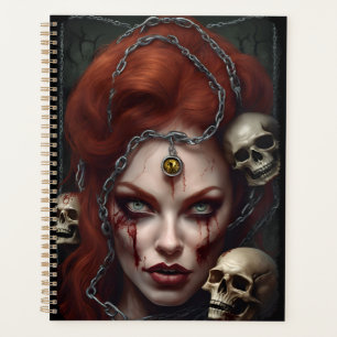 Zombie-Braut Rot-Haar-Goth-Wochenplaner-Notizbuch Planer