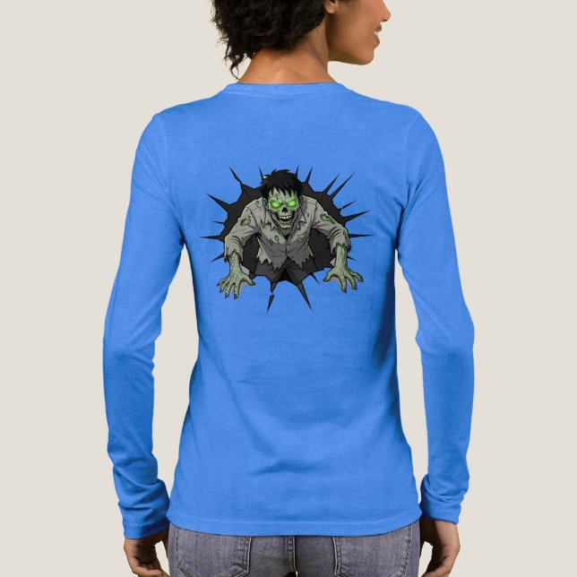 Zombie bricht durch Wand Horror-Geschenk Tri-Blend Shirt (Rückseite)