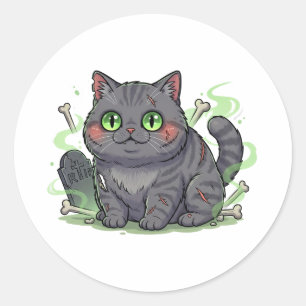 Zombie Brit - Grey British Shorthair Cat Halloween Runder Aufkleber