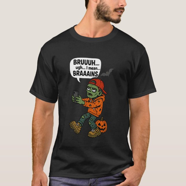 Zombie Bruh Pumpkin Men Women Kids Teens Funny Hal T-Shirt (Vorderseite)
