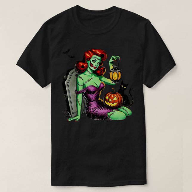 Zombie Button-up Girl Halloween T-Shirt (Design vorne)
