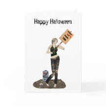 Zombie Button Up Girl Protest II Halloween Card
