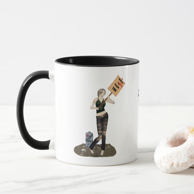 Zombie Button Up Girl Protest II Kaffee Tasse (Mit Donut)