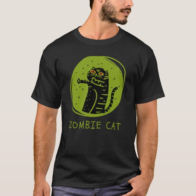 Zombie Cat Funny Spooky Halloween T-Shirt (Vorderseite)