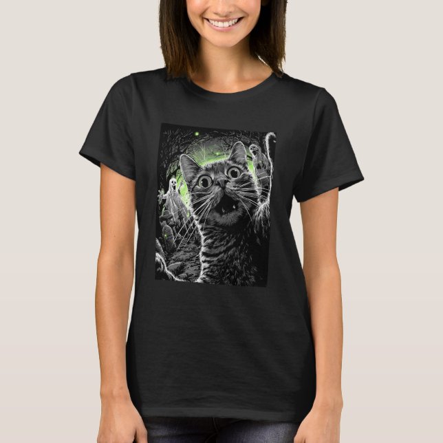 Zombie Cat Selfie Funny Scary Halloween Cemetery G T-Shirt (Vorderseite)