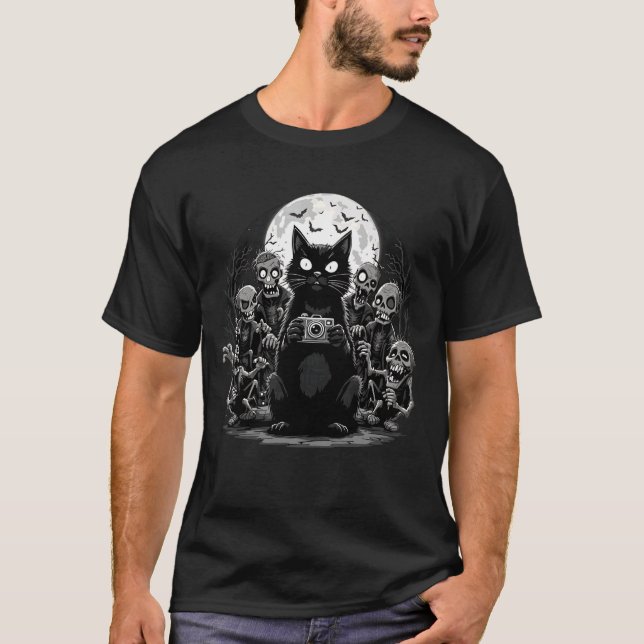 Zombie Cat Selfie Ghoul Friends Spooky Halloween P T-Shirt (Vorderseite)