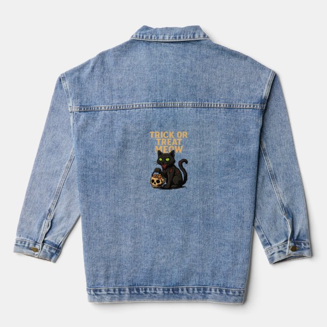 Zombie Cat - Trick oder Treat Meow Halloween Desig Jeansjacke (Rückseite)