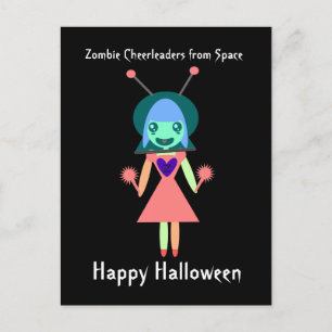 Zombie Cheerleader aus Space Happy Halloween Postkarte