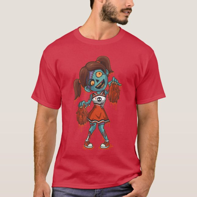 Zombie Cheerleader Halloween Süßigkeiten oder Saur T-Shirt (Vorderseite)