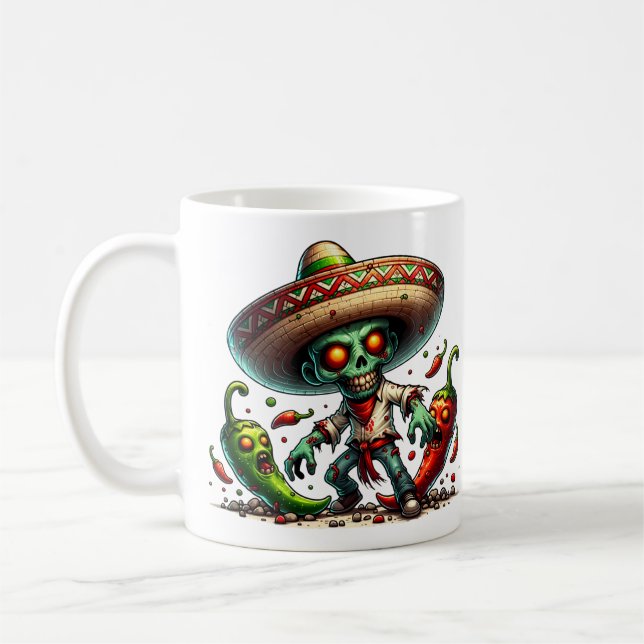 Zombie Cinco de Mayo Man und Hot Paprikaschoten Kaffeetasse (Links)